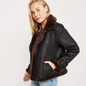 NEW Abercrombie Fitch Faux Shearling Moto Jacket